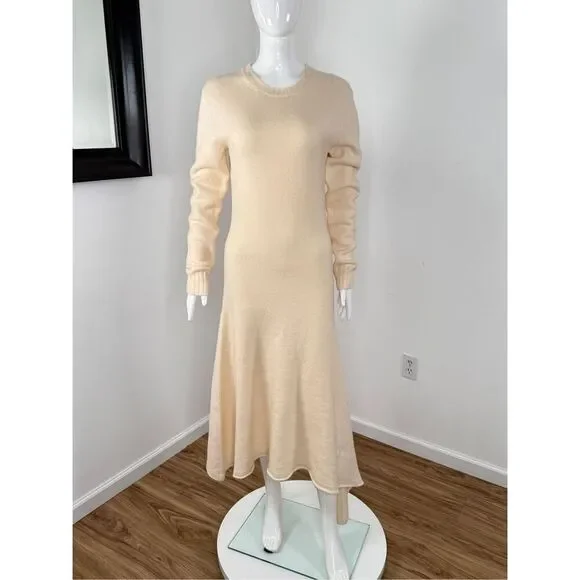 Jil Sander Womens Asymmetric-Hem Merino Wool Midi Sweater Dress Natural Sz 4 - Picture 6 of 12